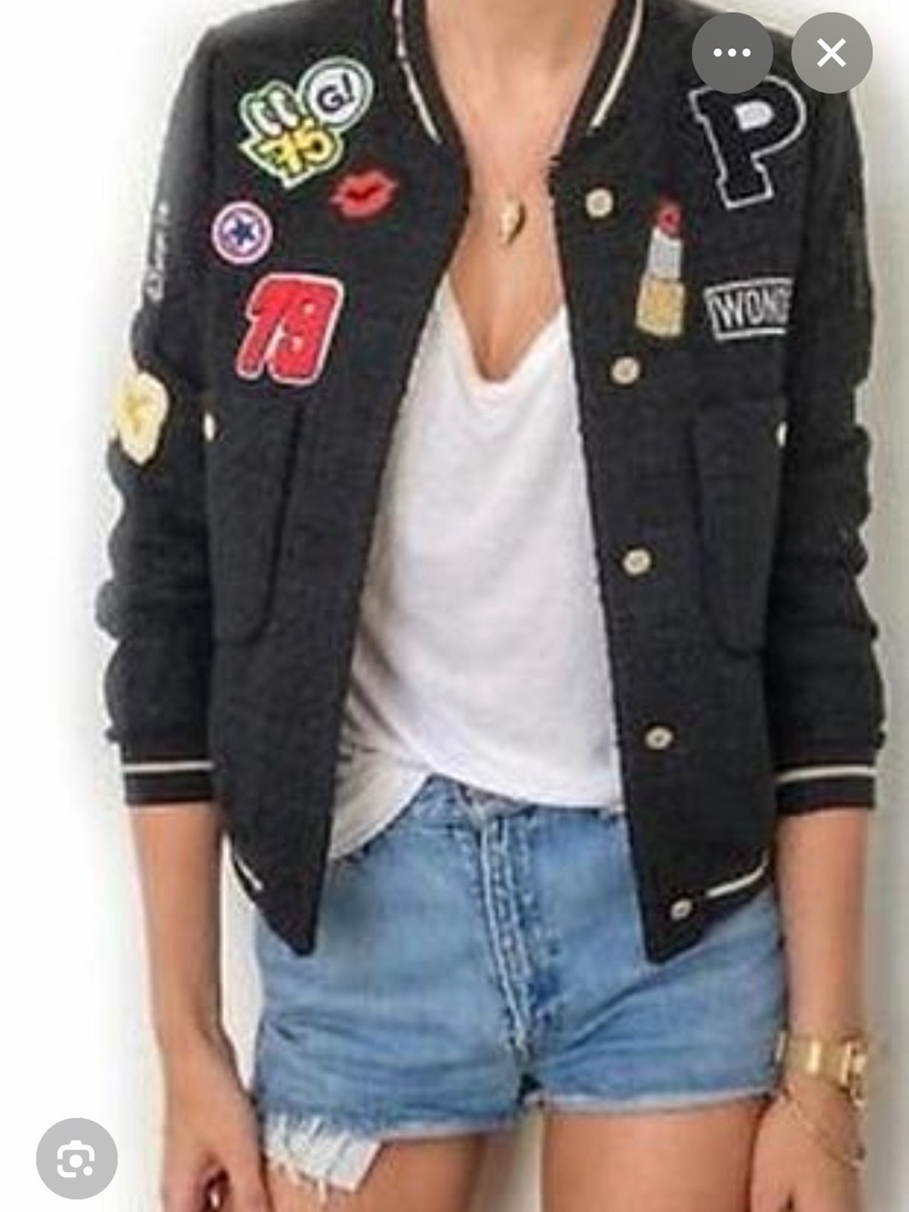 Zara Black Patchwork tweed baseball Jacket with Embroidered Badges